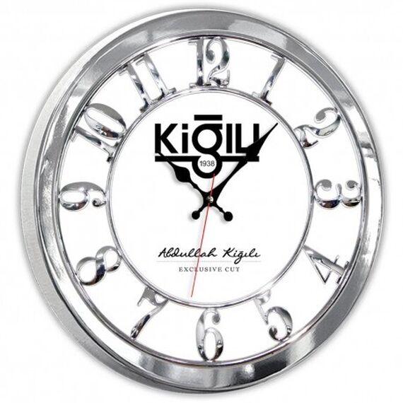 Kabartma Metal Krom Duvar Saati (40 cm)