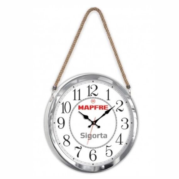 Krom Metal Halatlı Duvar Saati (36 cm)
