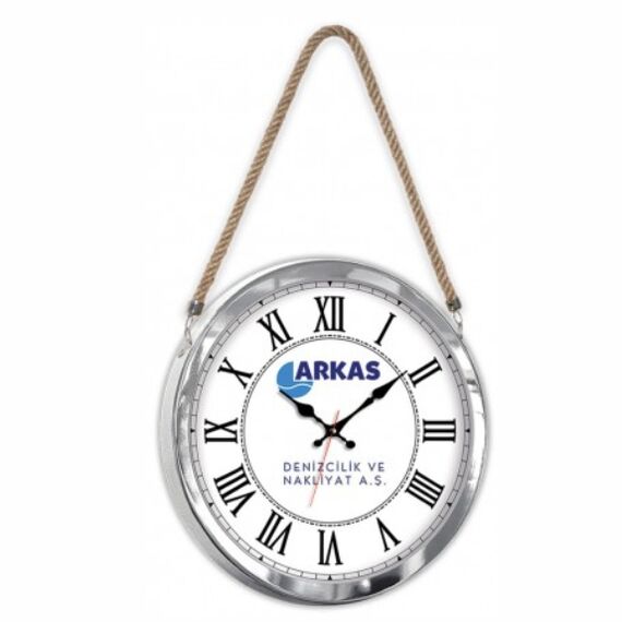 Krom Metal Halatlı Duvar Saati (36 cm)